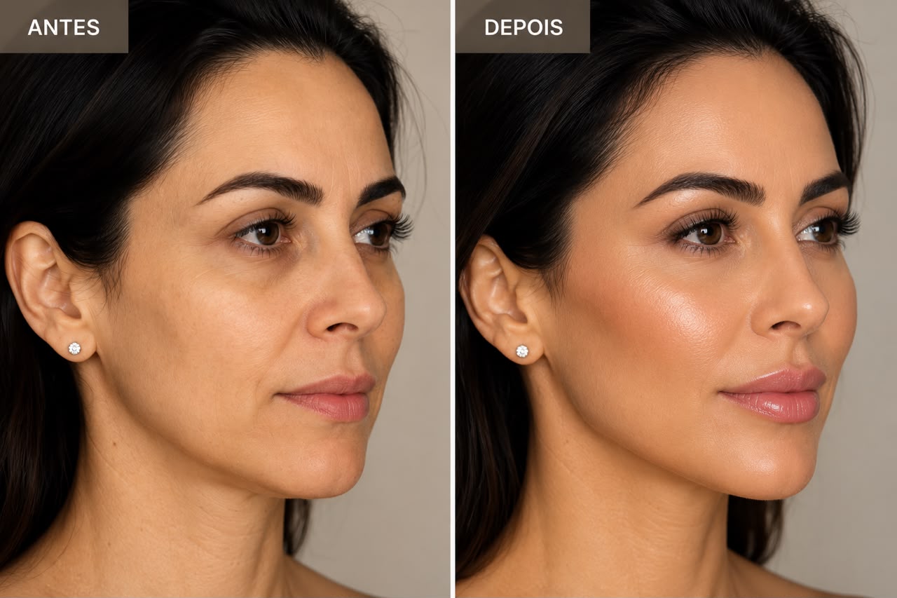 Antes e depois ilustrativo de harmonização facial — imagem ilustrativa