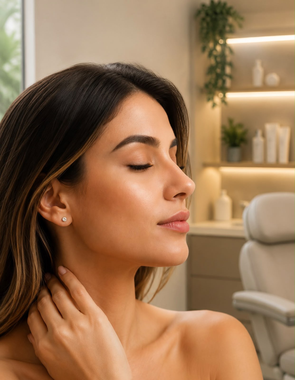 Perfil feminino harmônico ilustrando rinoplastia